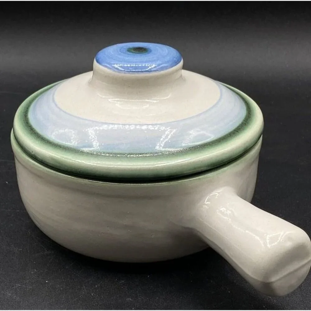 M A Hadley Blueberries  Porringer Handled Soup Bowl with Lid